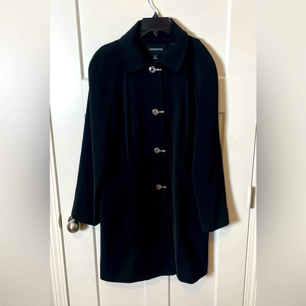 London Fog Jacket Black Silver Clasps Trench Coat Medium